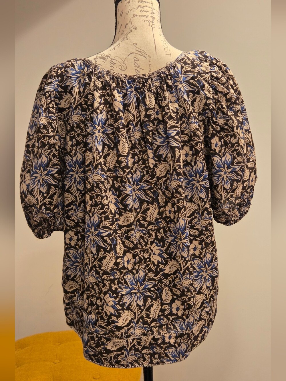 Madewell Floral Puff-Sleeve Peasant Top in Brown and Blue,Suze XL - Picture 5 of 16